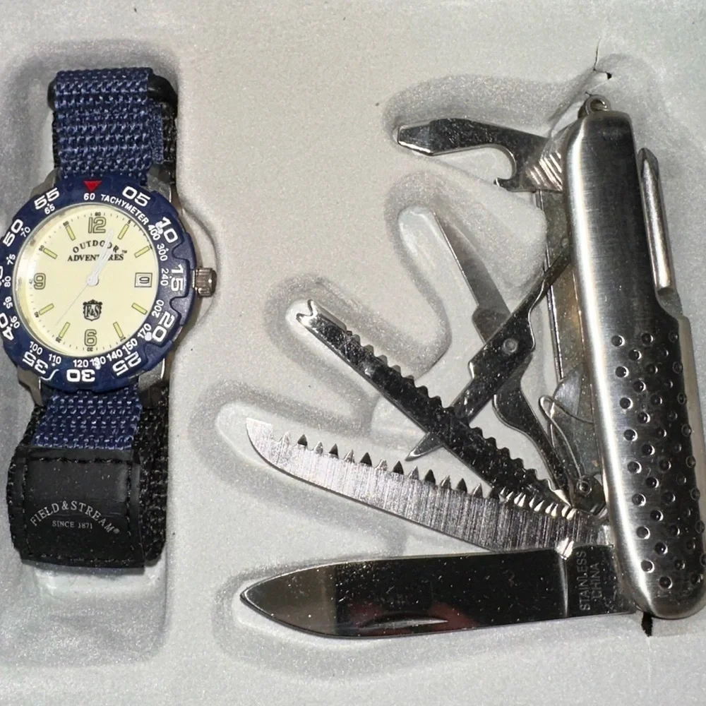 Field and Stream Outdoors men type of watch and utility tool set